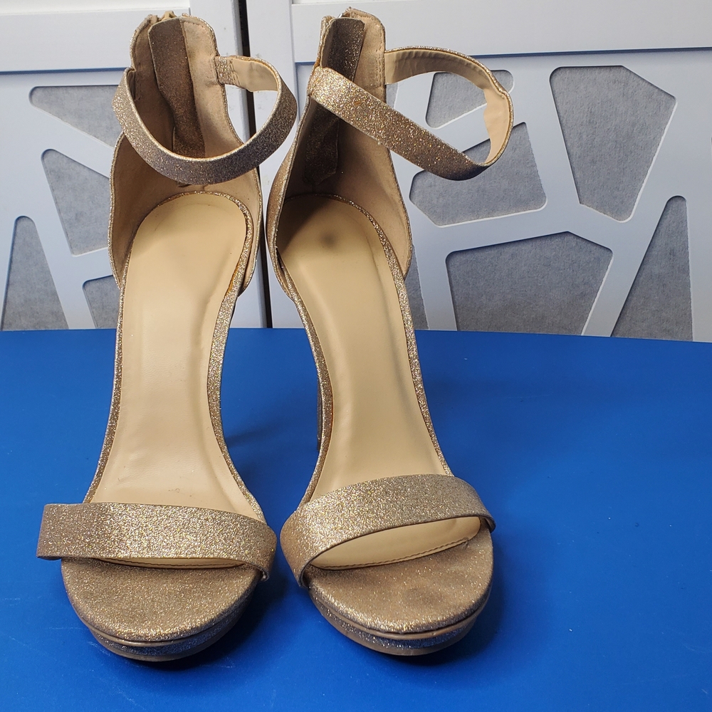Torrid Shimmering Gold Ankle Strap Heels